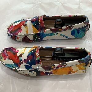 Robert Graham Multicolor Paint-Splash Leather Loafers - White Base